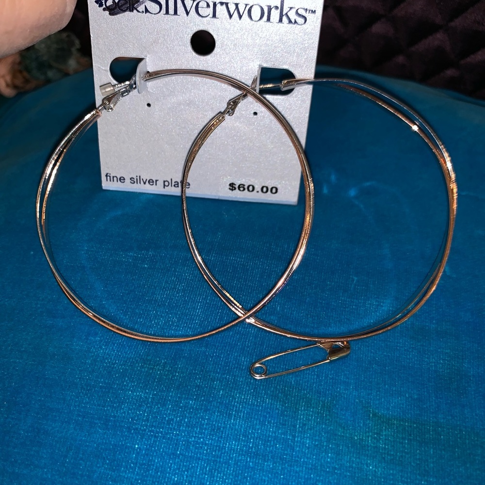 NWT SILVERWORKS FINE SILVER PLATE LARGE HOOPS